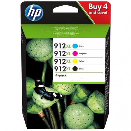 HP 912XL Pack de 4 Cartouches d'Encre Noire, Cyan, Magenta, Jaune