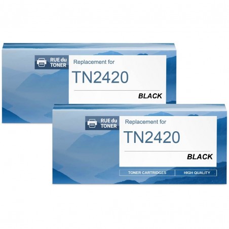 ✓ Pack 2 toners compatibles BROTHER TN-2420 noir couleur Noir en