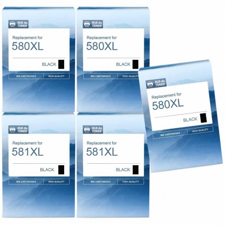 Pack de 5 cartouches compatibles Canon PGI-580XXL CLI-581XXL