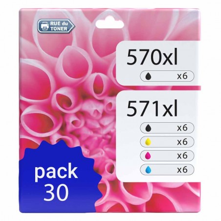 Pack de 30 cartouches compatibles PGI-570XL CLI-571XL Canon 6 X 570xl, 6 X 571xl noir, 6 X 571xl cyan, 6 X 571xl magenta, 6 X 57 Pack de 30 cartouches compatibles PGI-570XL CLI-571XL Canon 6 X 570xl, 6 X 571xl noir, 6 X 571xl cyan, 6 X 571xl magenta, 6 X 57