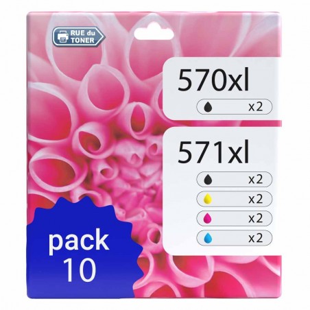 Pack de 10 cartouches compatibles PGI-570XL CLI-571XL Canon 2 X 570xl, 2 X 571xl noir, 2 X 571xl cyan, 2 X 571xl magenta, 2 X 57 Pack de 10 cartouches compatibles PGI-570XL CLI-571XL Canon 2 X 570xl, 2 X 571xl noir, 2 X 571xl cyan, 2 X 571xl magenta, 2 X 57