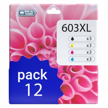 compatible Epson 603XL Pack de 12 cartouches d'encre Noir, Jaune, Cyan, Magenta compatible Epson 603XL Pack de 12 cartouches d'encre Noir, Jaune, Cyan, Magenta