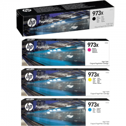 HP 973X Pack de 4 cartouches d'encre authentiques Noir, Cyan, Magenta, Jaune L0S07AE, F6T81AE, F6T82AE, F6T83AE