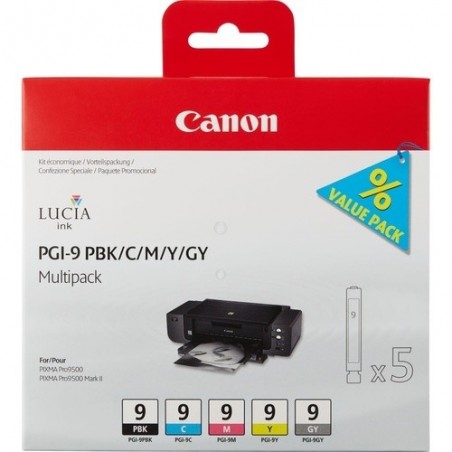 Canon 1034B013 Canon PGI9 1034B013 Pack de 5 cartouches originales Photo Noir, Jaune, Cyan, Magenta, Gris