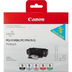 Canon 1033B013 Canon PGI9 1033B013 Pack de 5 cartouches originales Noir Mat, Photo Cyan, Photo Magenta, Rouge, Vert