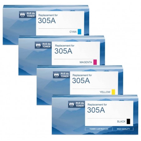  HP 305A CE410A, CE411A, CE412A, CE413A Pack de 4 Cartouches de toner compatibles Noir, Jaune, Cyan, Magenta
